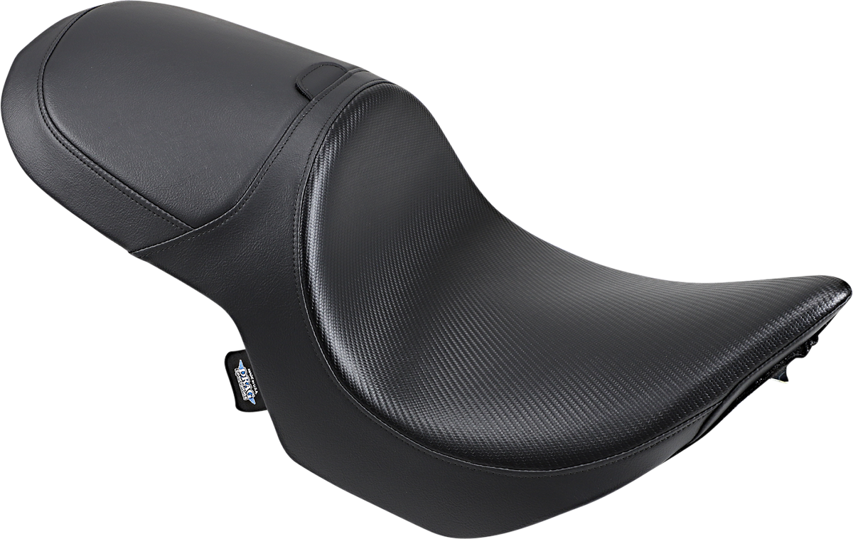 Carbon fiber Predator Seat by DRAG SPECIALTIES SEATS with hammer design, designed for motorcycle comfort and style.