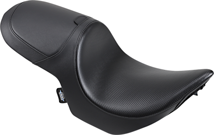 Carbon fiber Predator Seat by DRAG SPECIALTIES SEATS with hammer design, designed for motorcycle comfort and style.