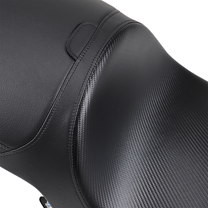 DRAG SPECIALTIES SEATS Predator Seat in carbon fiber with hammer design, motorcycle seat for enhanced style and comfort.