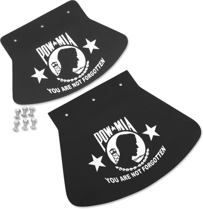DRAG SPECIALTIES SEATS POW-MIA mud flap, 9.5 x 6.5 inches, featuring a detailed POW-MIA emblem for motorcycle or bike customization