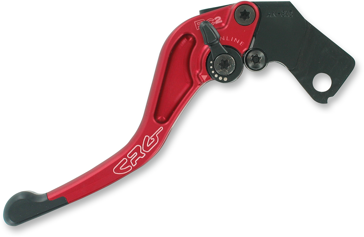 Red CRG RC2 Shorty Clutch Lever for motorcycle, showcasing sleek design and ergonomic shape for easy grip.
