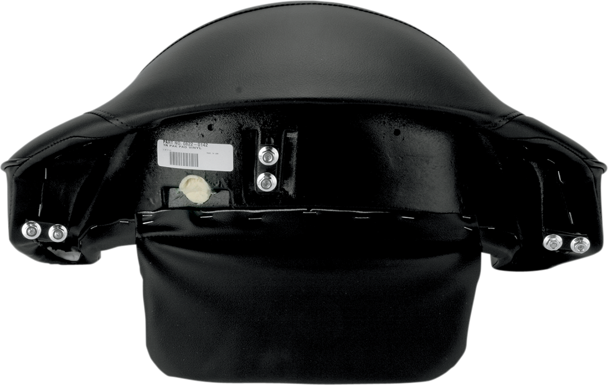 Black Drag Specialties Seats Tour Box Pad for Harley-Davidson, smooth black seat cushion with part number 0822-0142.