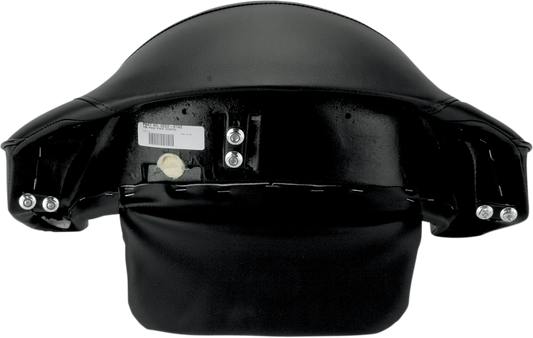 Black Drag Specialties Seats Tour Box Pad for Harley-Davidson, smooth black seat cushion with part number 0822-0142.