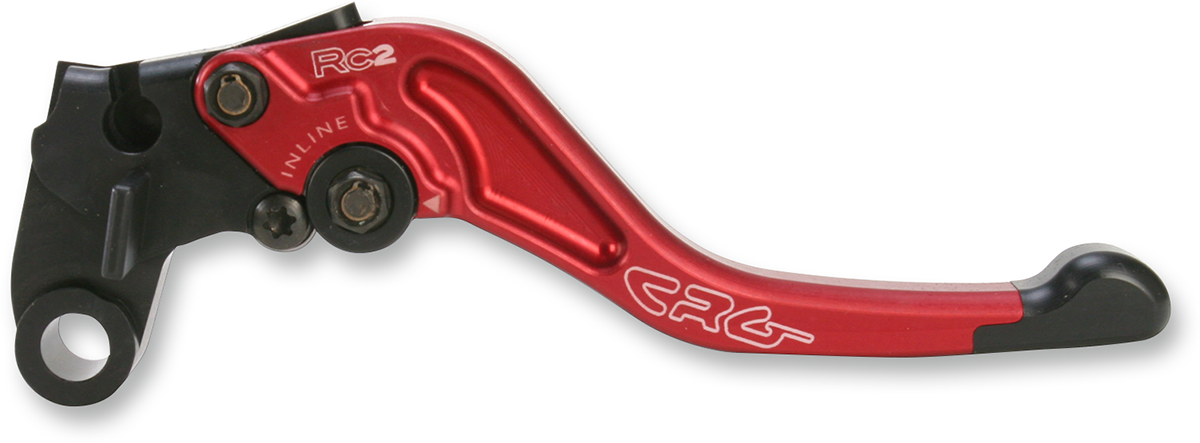 CRG RC2 Shorty Clutch Lever in red, precision machined from 6061-T6 aluminum for motorcycle clutch control.