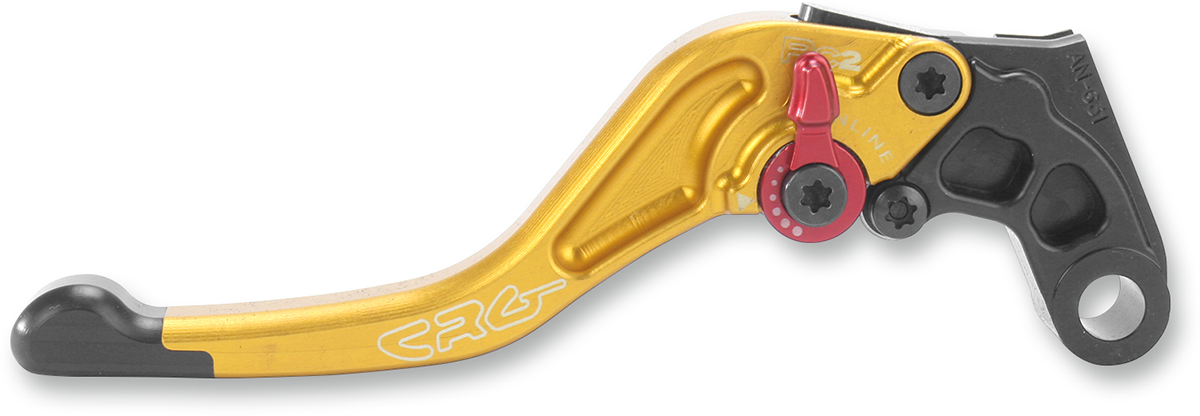 CRG RC2 Shorty clutch lever in gold, designed for motorcycle control with a sleek, lightweight construction and ergonomic grip.