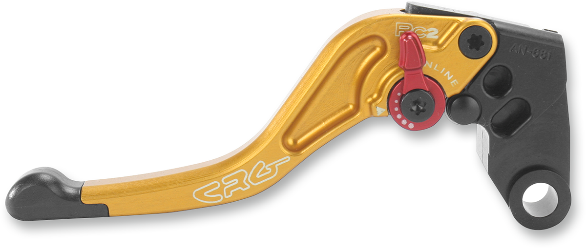 CRG RC2 Shorty clutch lever in gold color with 2AN-681-H-G model number for motorcycle clutch control.