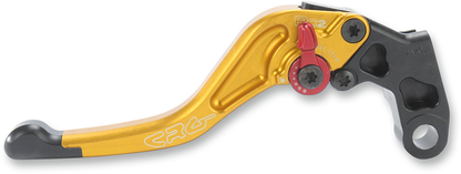 CRG RC2 Shorty clutch lever in gold, motorcycle racing part with compact design and adjustable features.