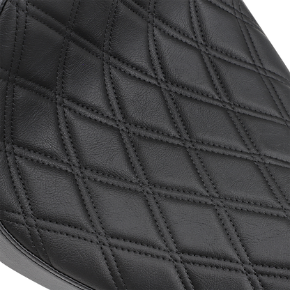 Drag Specialties Cafe Solo Seat for Harley XL 2010-2022, diamond pattern, black motorcycle seat with sleek design.