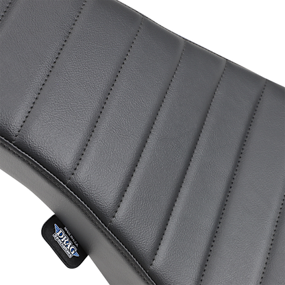 Drag Specialties Spoon Seat for FX/FL motorcycles, vintage-style classic seat with black leather and chrome accents.