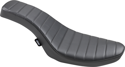 Drag Specialties Spoon Seat for FX/FL Harley motorcycles, classic style with sleek black leather and chrome details.