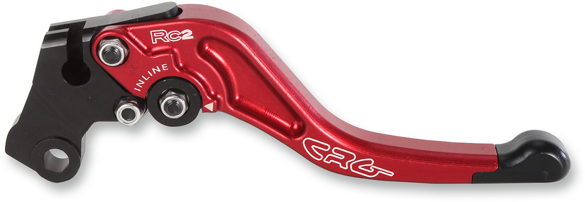 CRG RC2 Shorty clutch lever in red for motorcycle control, showcasing a sleek, lightweight design with mounting hardware.