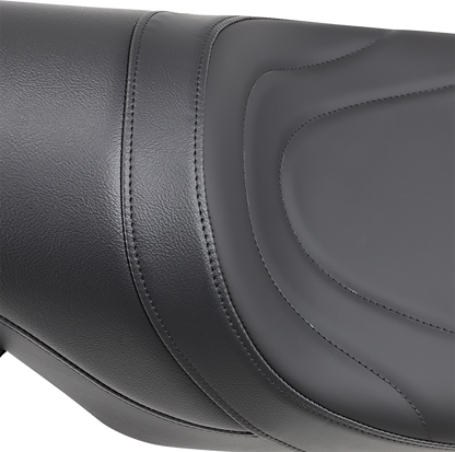 Drag Specialties Predator Seat with mild stitching for Harley FLHR/FLHX 1997-2007 motorcycle, featuring comfortable design and black upholstery.
