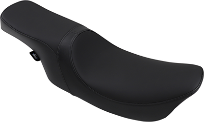 Drag Specialties Predator 2-up smooth seat for Harley FL 1997-2007 motorcycle, showcasing sleek black leather design and padding