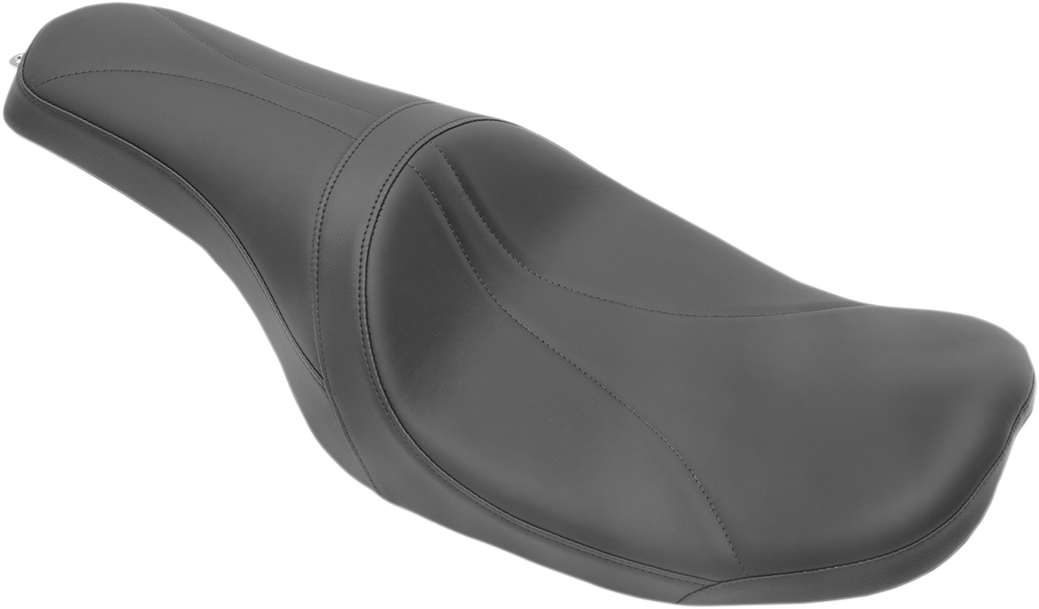 Drag Specialties Predator Seat for Harley FL 2010-2023 with mild stitching, shown on Yaffe Razor Gas Tank, motorcycle seat part 0801-0974.