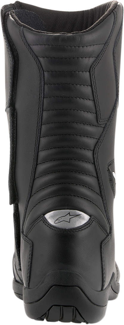 Alpinestars Andes v2 Drystar motorcycle boots in black, US 9, with reinforced ankle protection and rugged sole for riding.