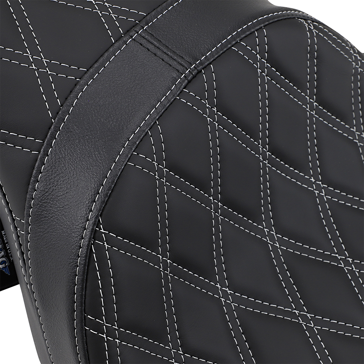 Drag Specialties Predator 2-up seat for Harley-Davidson FL models, featuring double diamond pattern and silver stitching.