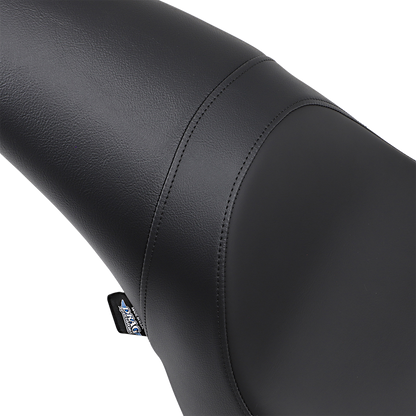 Black smooth Predator seat by Drag Specialties for Harley FL/FX 2006-2017, showing the sleek, contoured motorcycle seat design.
