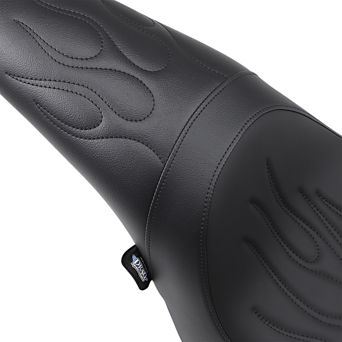 Black Flame Stitched Predator Seat for FL/FX motorcycles by Drag Specialties Seats, designed for 2006-2017 models.