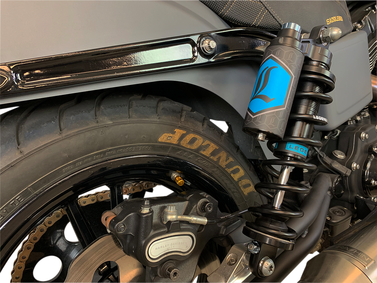 Legend Suspension Revo ARC piggyback shocks in black for 1999-2017 Harley-Davidson Dyna, 14-inch suspension upgrade.