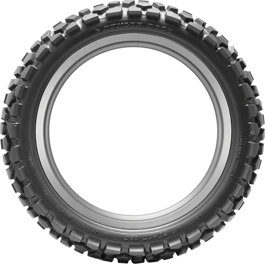 Dunlop D605 rear motorcycle tire 120/80-18 with tread pattern suitable for road and off-road riding.