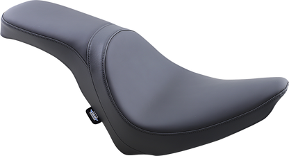 Drag Specialties Predator 2-up seat for Harley FXS/FLS bikes, featuring comfortable padding and sleek design.