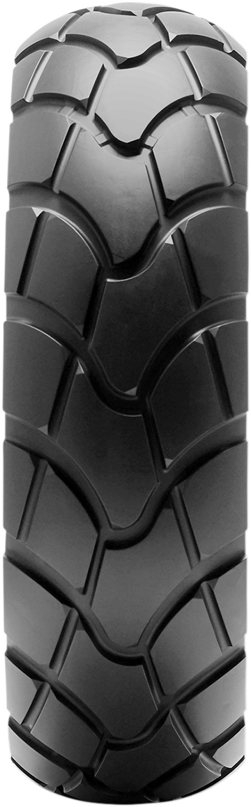 Dunlop D604 rear motorcycle tire 130/70-12 62L with rugged tread for highway and off-road riding.