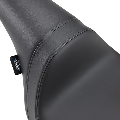 Drag Specialties Predator Seat with mild stitching for FXSB '13-'17 motorcycle, featuring black leather and ergonomic design.