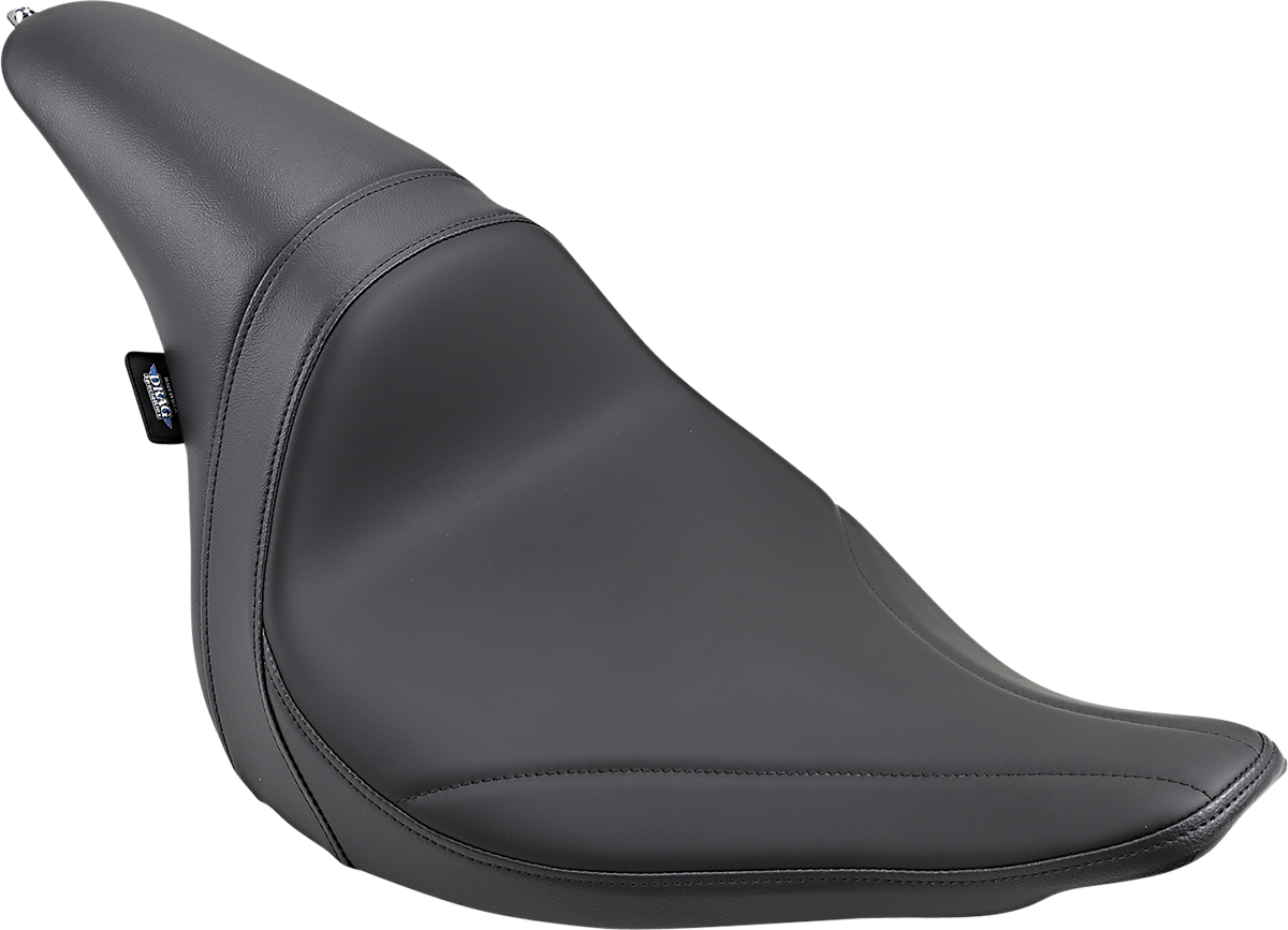 Drag Specialties Predator Seat with mild stitching for Harley FXSB 2013-2017 motorcycle, showcasing sleek black leather design.