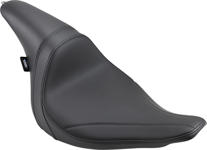 Drag Specialties Predator Seat with mild stitching for Harley FXSB 2013-2017 motorcycle, showcasing sleek black leather design.
