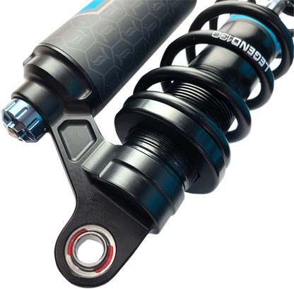 Legend Suspension Revo ARC piggyback shocks for Harley Sportster, 13-inch heavy-duty black suspension component.