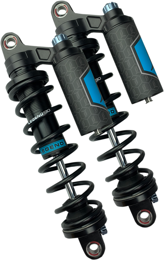 Legend Suspension Revo ARC piggyback shocks for Harley-Davidson Sportster, 14-inch heavy-duty suspension component.