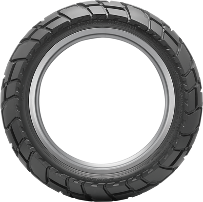Dunlop Trailmax Mission rear off-road motorcycle tire 140/80B18 with 70T load and speed rating, suitable for adventure riding.