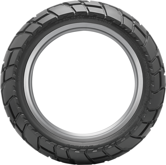 Dunlop Trailmax Mission rear off-road motorcycle tire 140/80B18 with 70T load and speed rating, suitable for adventure riding.