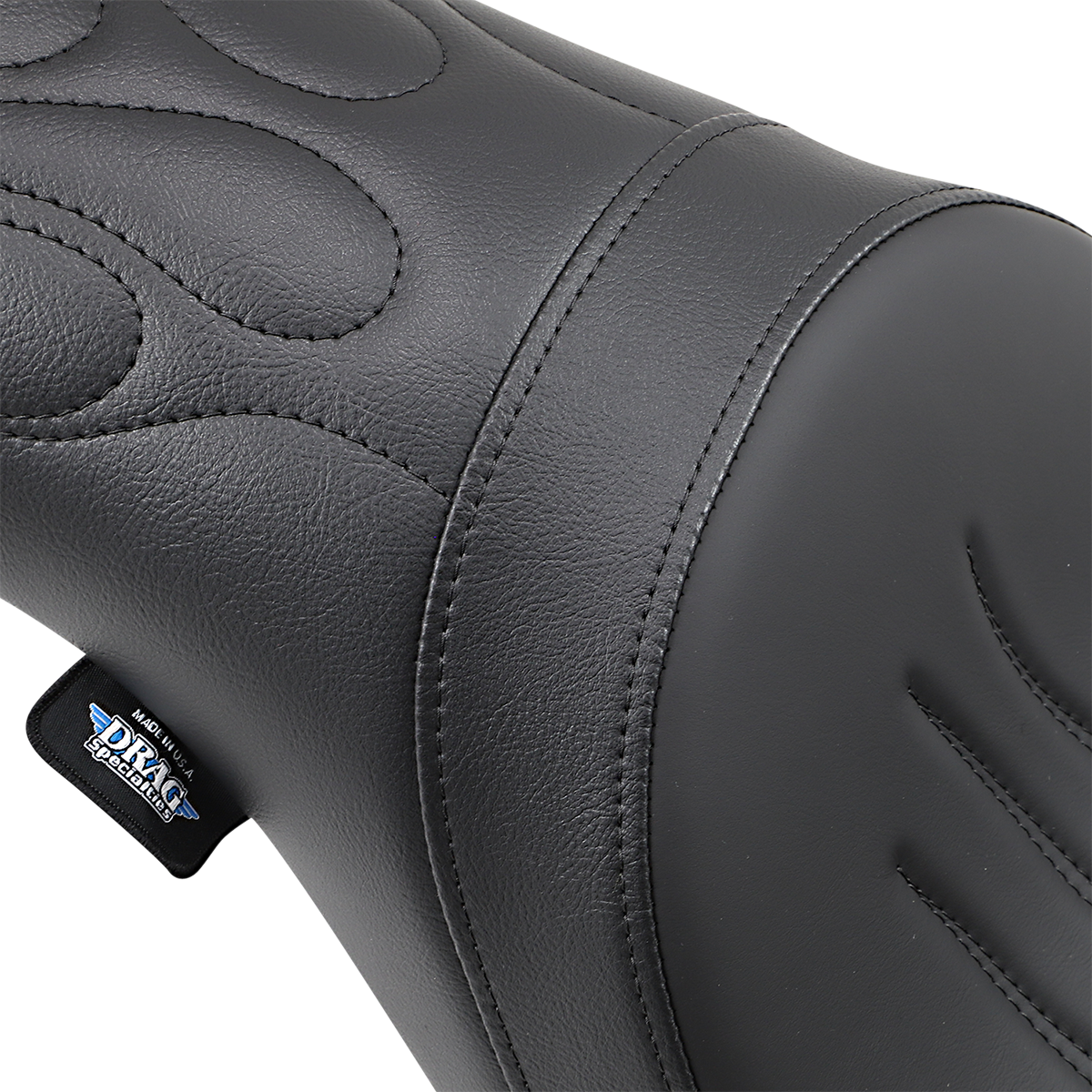 DRAG SPECIALTIES SEATS Predator Flame Stitched motorcycle seat for Dyna models 2006-2017, featuring flame stitching design.