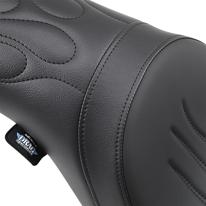 DRAG SPECIALTIES SEATS Predator Flame Stitched motorcycle seat for Dyna models 2006-2017, featuring flame stitching design.