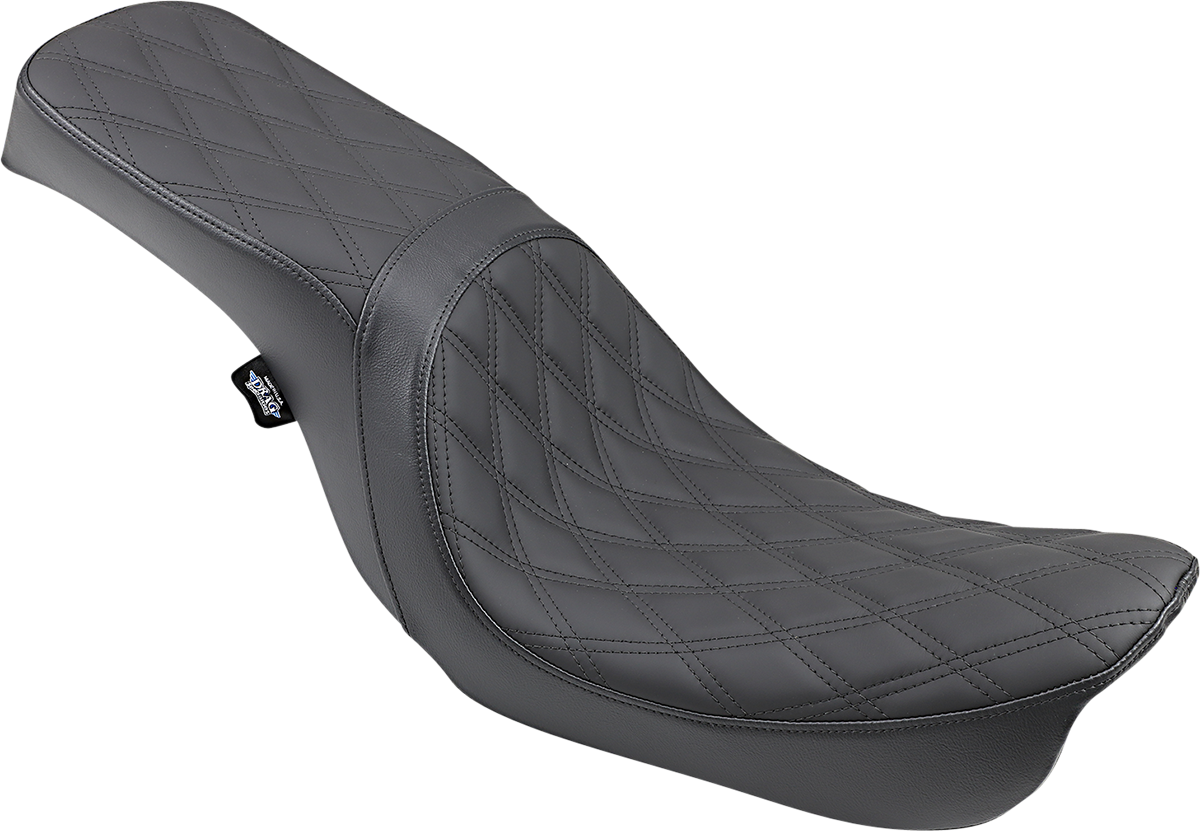 Black Drag Specialties Predator 2-up seat with double diamond pattern for Harley-Davidson FX/FL 2006-2017 motorcycle