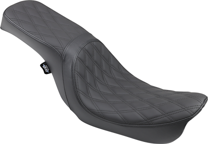 Black Drag Specialties Predator 2-up seat with double diamond pattern for Harley-Davidson FX/FL 2006-2017 motorcycle