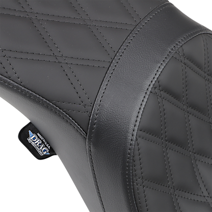 Black Drag Specialties Predator 2-up seat with double diamond pattern for Harley-Davidson FX/FL 2006-2017, featuring stylish leather upholstery.