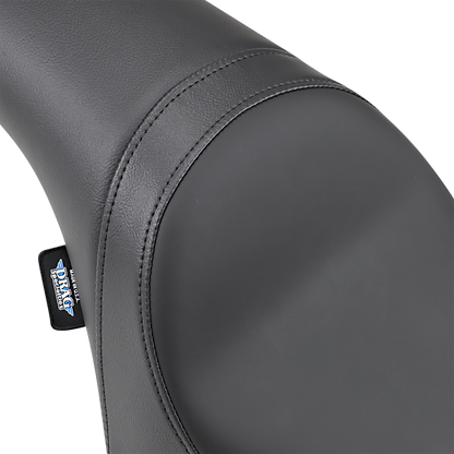 Drag Specialties Predator Seat for Harley XL '82-'03, smooth black motorcycle seat with contoured design and textured surface.