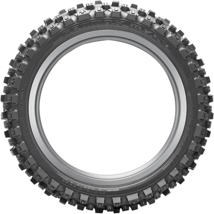 Dunlop Geomax MX53 rear motorcycle tire, 110/100-18 size, designed for intermediate-hard terrain, featuring rugged tread pattern.