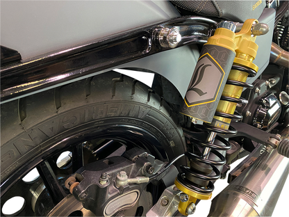 Legend Suspension Revo ARC piggyback shocks for Harley Sportster, 14-inch heavy-duty gold suspension components, model 1310-1921.