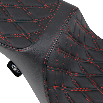 Drag Specialties double bucket seat with mild stitching for Harley XL models 2010-2022, showcasing comfortable motorcycle seat design.