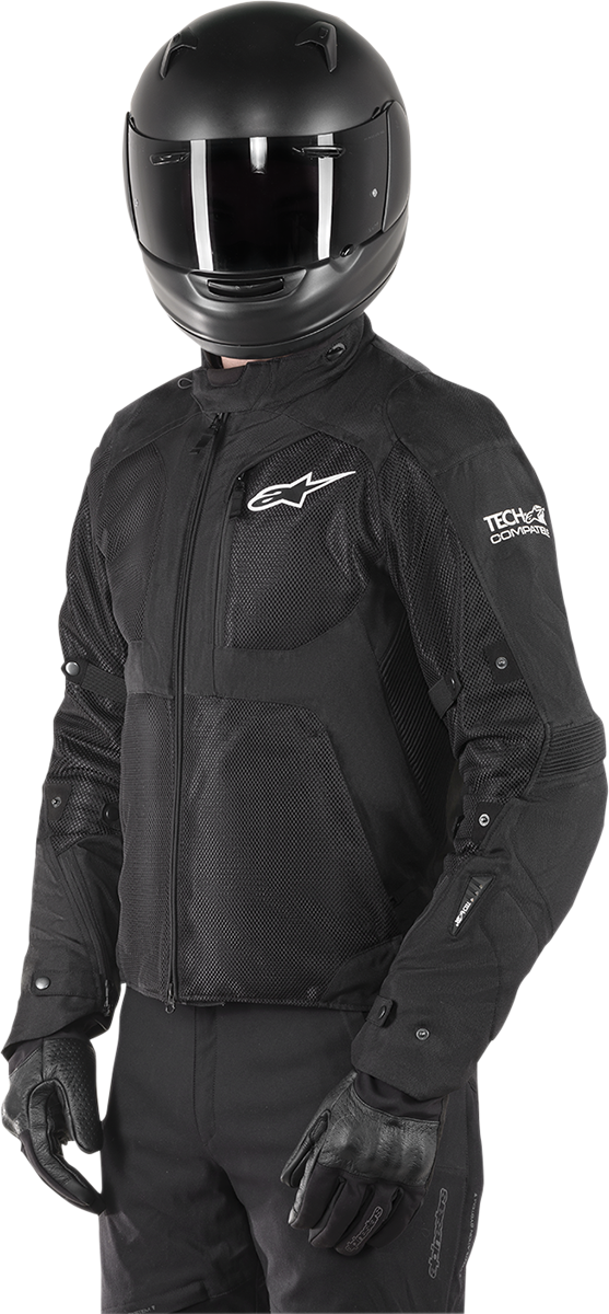 Alpinestars Tailwind Air waterproof jacket in black, size large, featuring breathable fabric and front zipper pockets.