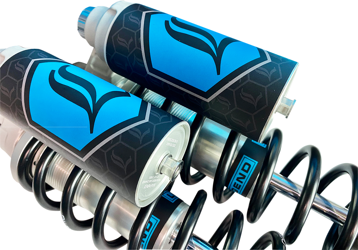 Legend Suspension Revo ARC piggyback shocks for Harley Dyna, 13-inch heavy-duty suspension with clear finish and ARC technology.