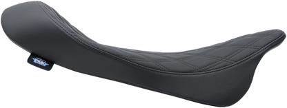 Drag Specialties Low Solo Seat with Double Diamond pattern for Harley FL, 2008-2023, featuring a sleek, comfortable design.