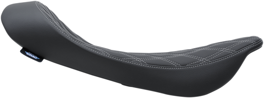 Low Solo Seat by Drag Specialties for Harley FLHR/FLHX 1999-2007 with double diamond silver stitching, motorcycle seat accessory.
