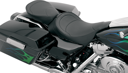 Drag Specialties solo seat with driver backrest for FLT 1997-2007, mild stitched motorcycle seat, part number 0801-0491