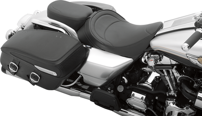 DRAG SPECIALTIES SEATS solo seat with driver backrest for FLH 1997-2007, mild stitched design, motorcycle seat.