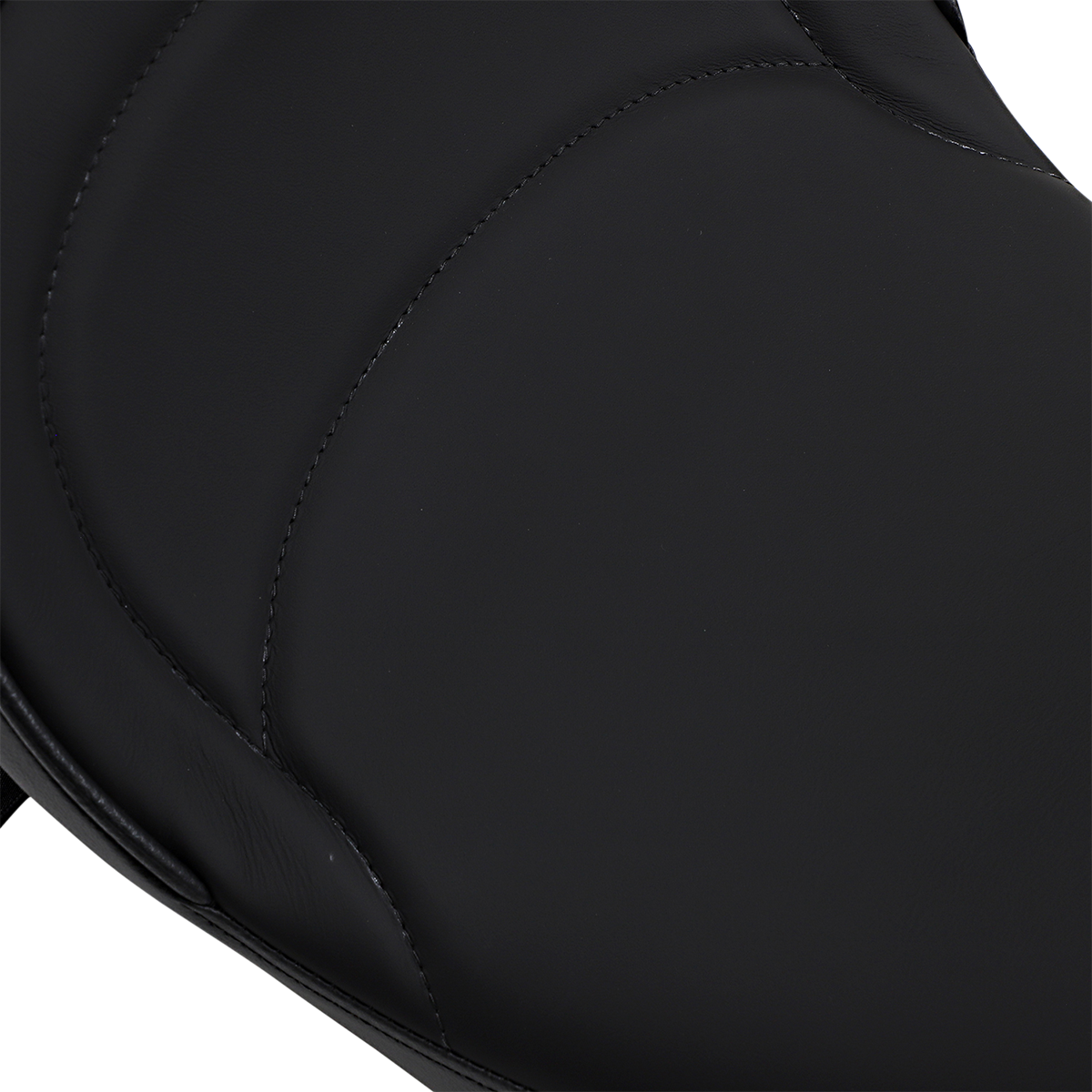 Drag Specialties solo seat with driver backrest for Harley FLH '97-'07, mild stitched design, motorcycle seat accessory.