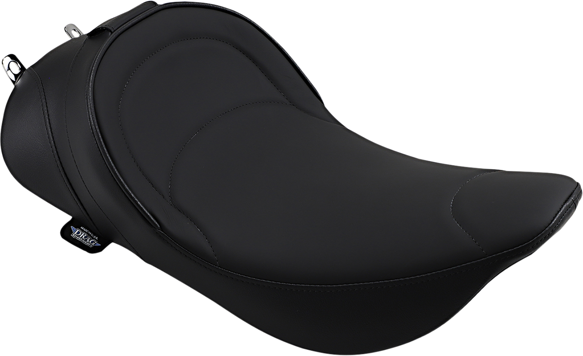 DRAG SPECIALTIES SEATS solo motorcycle seat with driver backrest for FLH models 1997-2007, featuring mild stitching and ergonomic design.